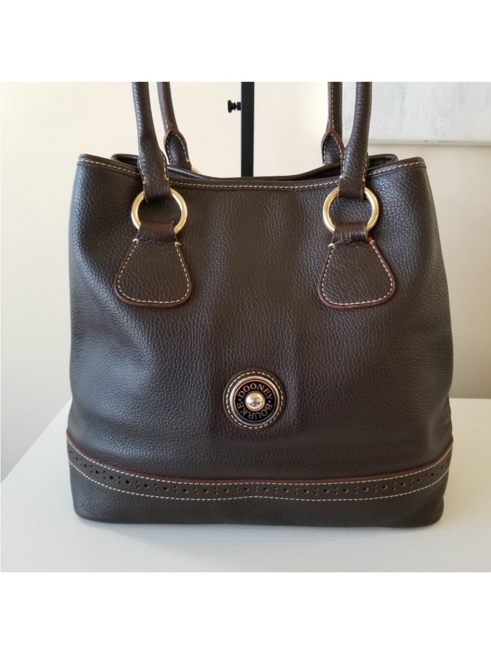 Dooney & Bourke Dark Brown Pebble Leather Shoulder Bag with Gold Hardware